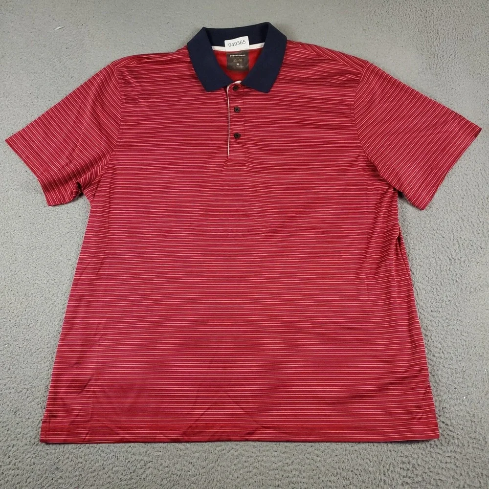 Greg Norman Polo Shirt Mens XL Red Striped Shark Golf Casual Short Sleeve